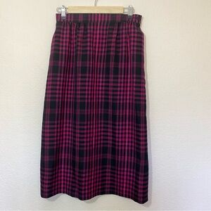 Vintage Plaid Fuchsia and Black Wool Skirt